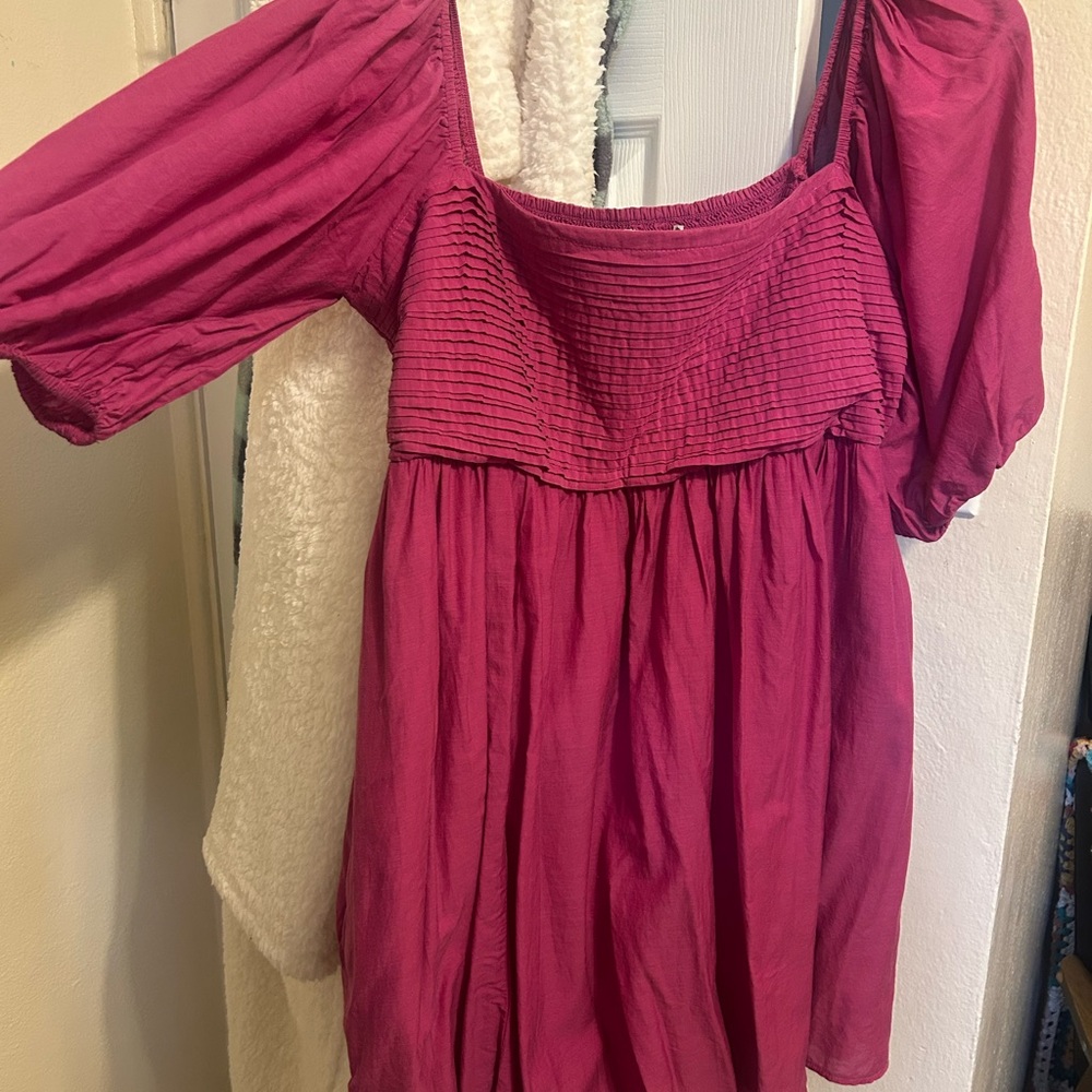Abercrombie & Fitch Pink Puff Sleeve Smocked Mini Dress